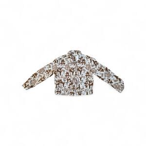 NWT Sonoma Cropped Cow Print Button Jacket - Brown Tan White Size Small